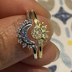 Solid Sterling Silver 925 Sun & Moon Stackable Ring Size 5,6,7 & 9