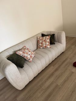 White Boucle Channel Tufted Sofa