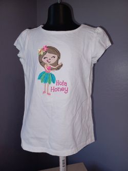 White short-sleeve t-shirt is size 5