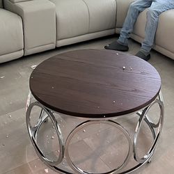 Brown Round Coffee Table 