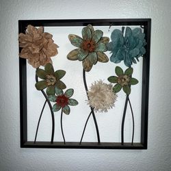 Wall art 3 D metal and silk flowers