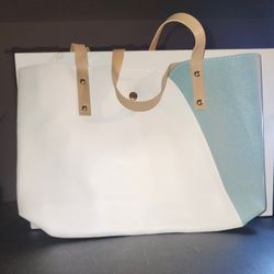 Two Tone Faux Leather Small Double Strap Tote Bag