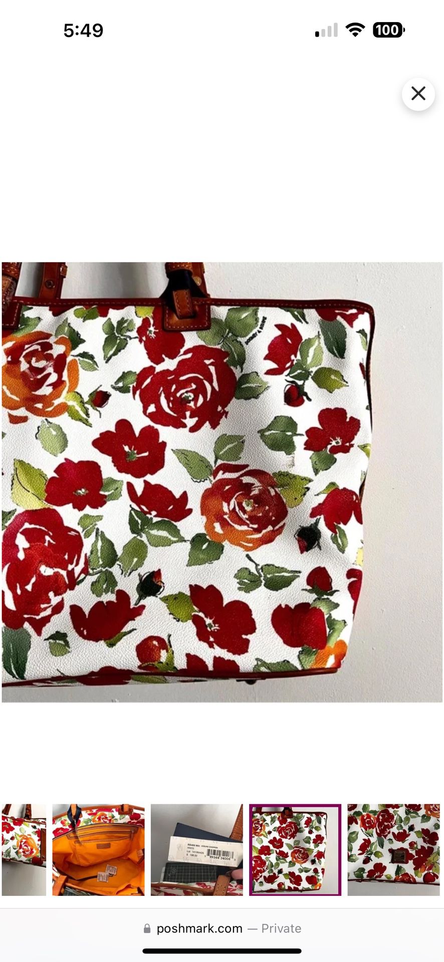Dooney & Bourke Large Floral Rose Garden Leisure Shopper Travel Tote Bag