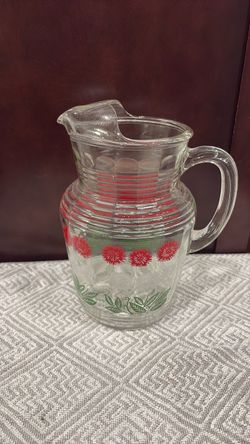 Vintage Glass Pitcher with Floral Design