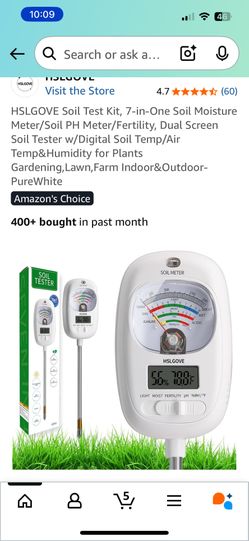 HSLGOVE Soil Test Kit, 7-in-One Soil Moisture Meter/Soil PH Meter/Fertility, Dual Screen Soil Tester w/Digital Soil Temp/Air Temp&Humidity for Plants