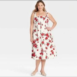 AVA & VIV White Rose Floral Midi Sun Dress sz 20 NWT