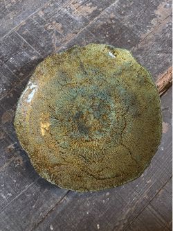 Textured Gold and Green Glass Decorative Plate