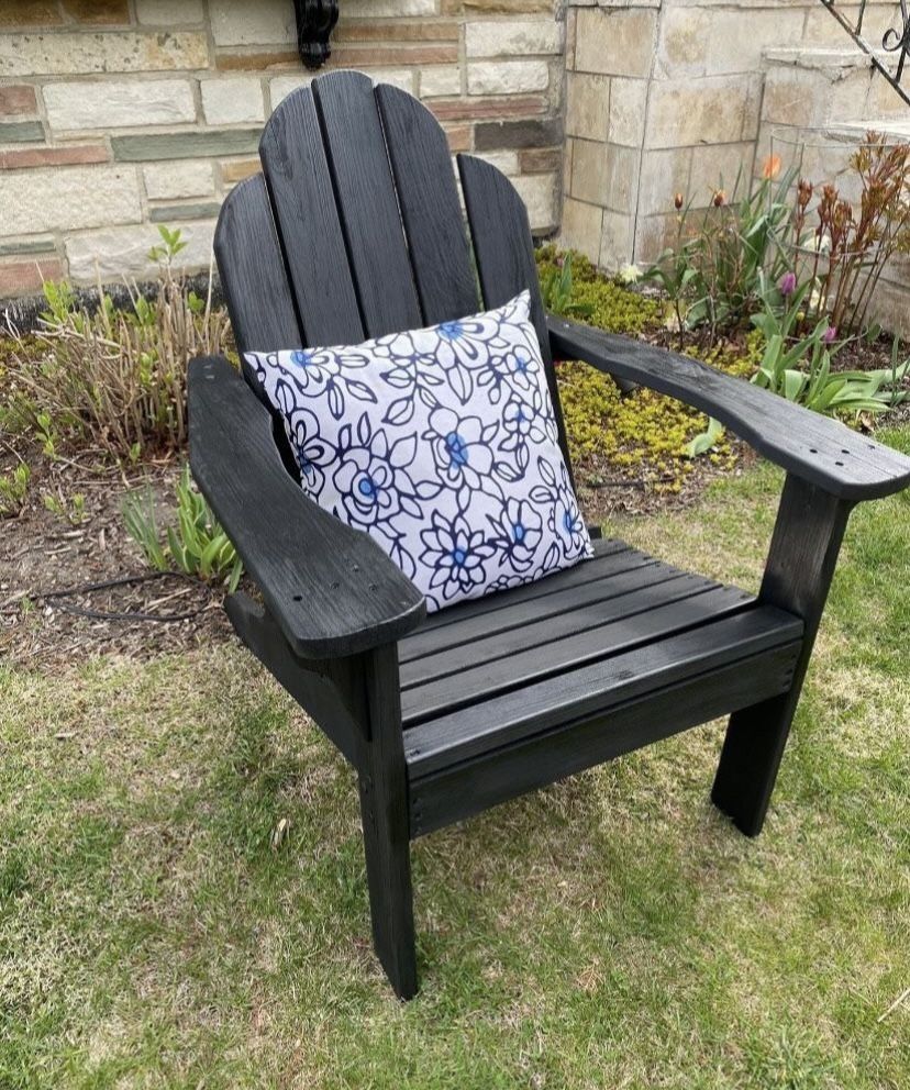 Solid Wood Adirondack Black Chair With New Cushion