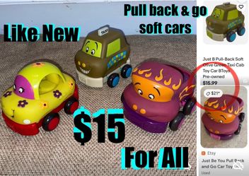 $15 For All Just https://offerup.com/redirect/?o=Qi5Ub3lz pull back & Go like new Soft cars great for toddlers B toys