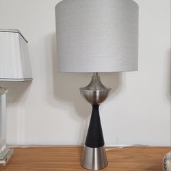 Modern Table Lamp - Brushed Nickel and Black Wood Base
