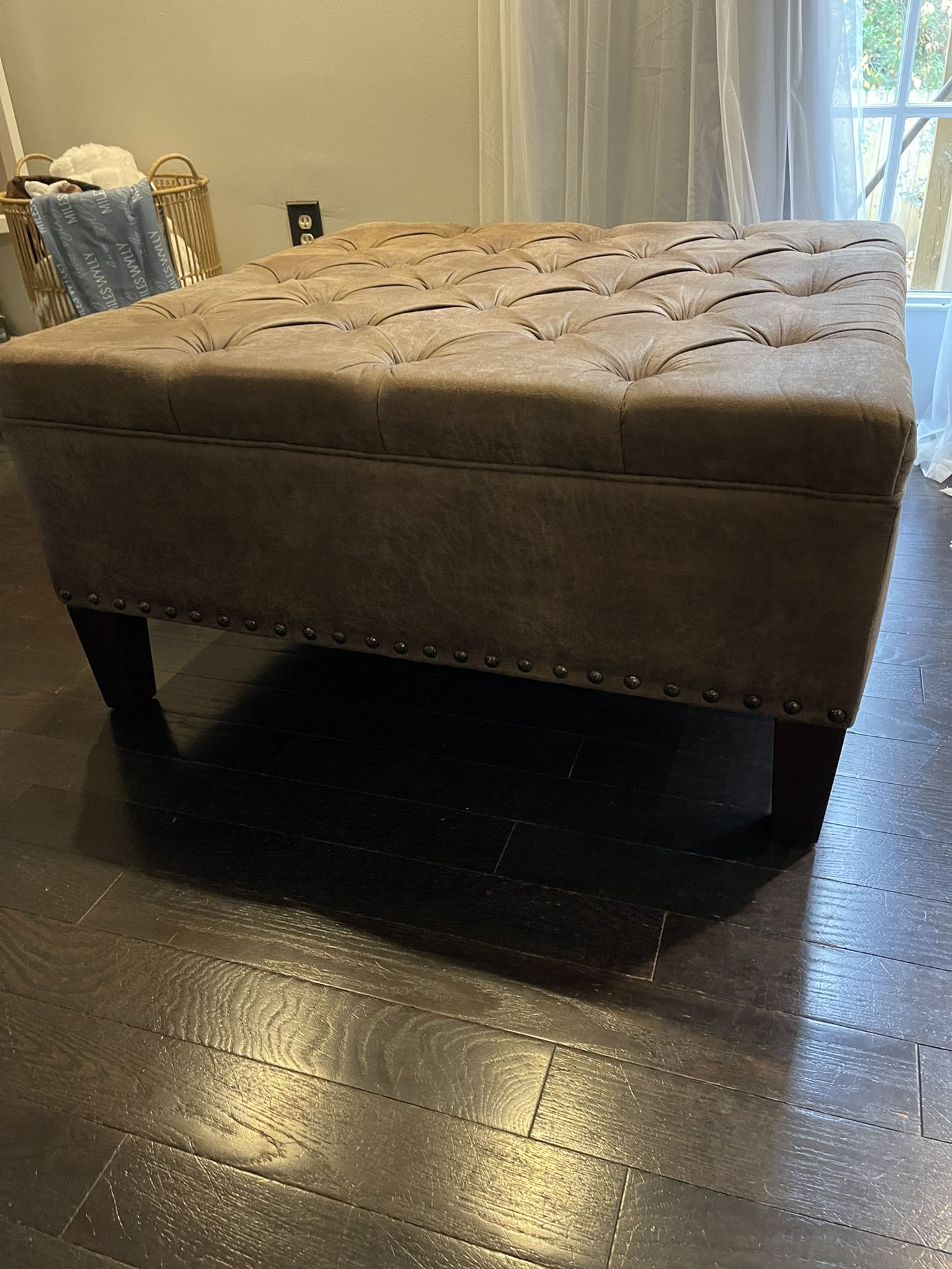 Hattaway 35.5" Wide Faux Leather Tufted Square Cocktail Ottoman