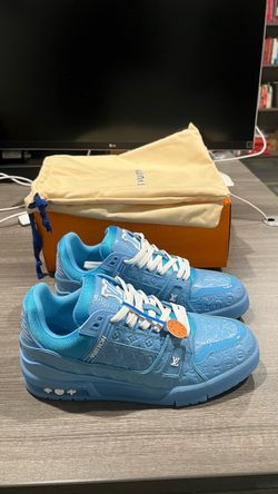 Designer Style Trainer Low Top Sneakers (Sky Blue Monogram) — Tagged 9.5 (Fits US 10–10.5)