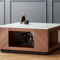 CB2 Suspend II Marble and Wood Coffee Table