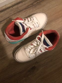 White Low-Top Sneakers Red Teal Accents