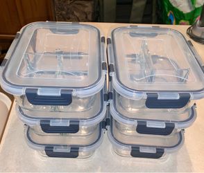 Airtight Glass Meal Prep Containers - 3 Sections-Brand New