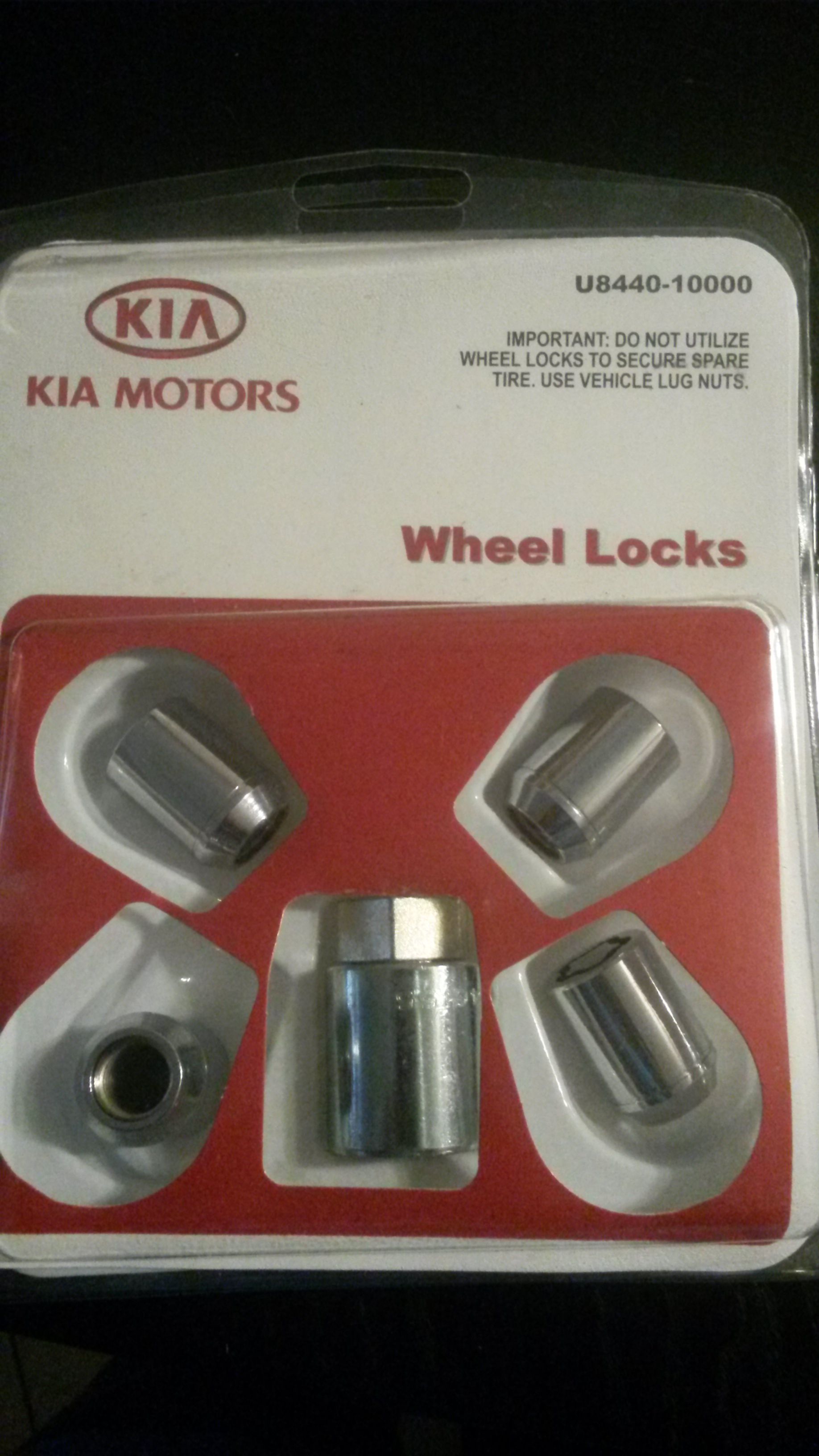 NEW Genuine Kia Accessories U8440-10000 Wheel Lock OE PARTS. Fits: 2010-2013 Kia Forte, Forte 5-door, Koup; 2010-2013 Sedona; 2010-2013 Soul