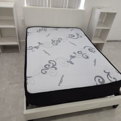 Bed Frame White Full Size And Full Regular Mattress 