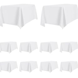 10-Pack White Tablecloths for Rectangle Tables, 60 x 102 Inches, Stain-Resistant Polyester Fabric for 6 Foot Tables - Washable Table Covers for Weddin