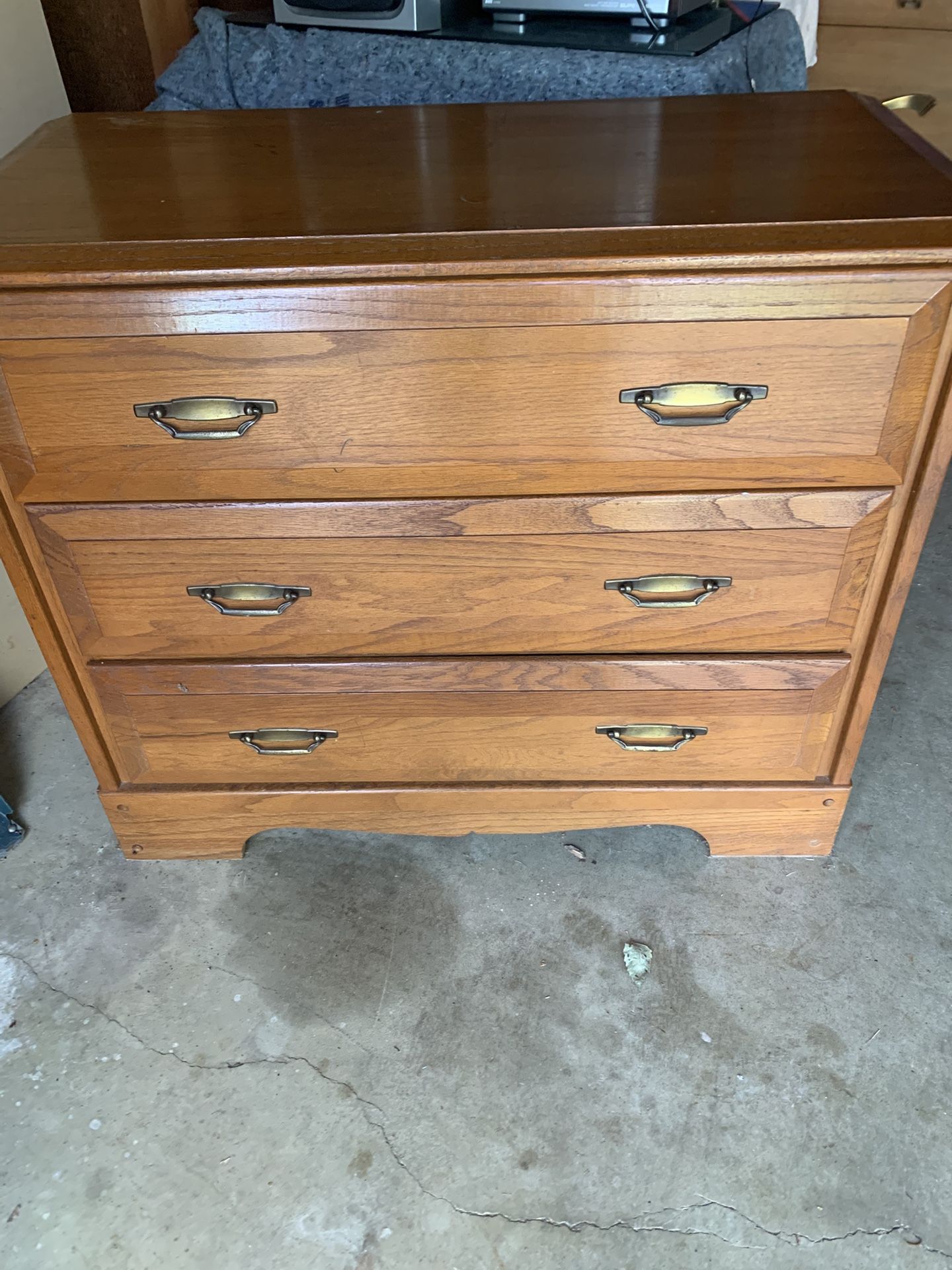 Vintage Solid Oak Three Large Drawer Dresser.  