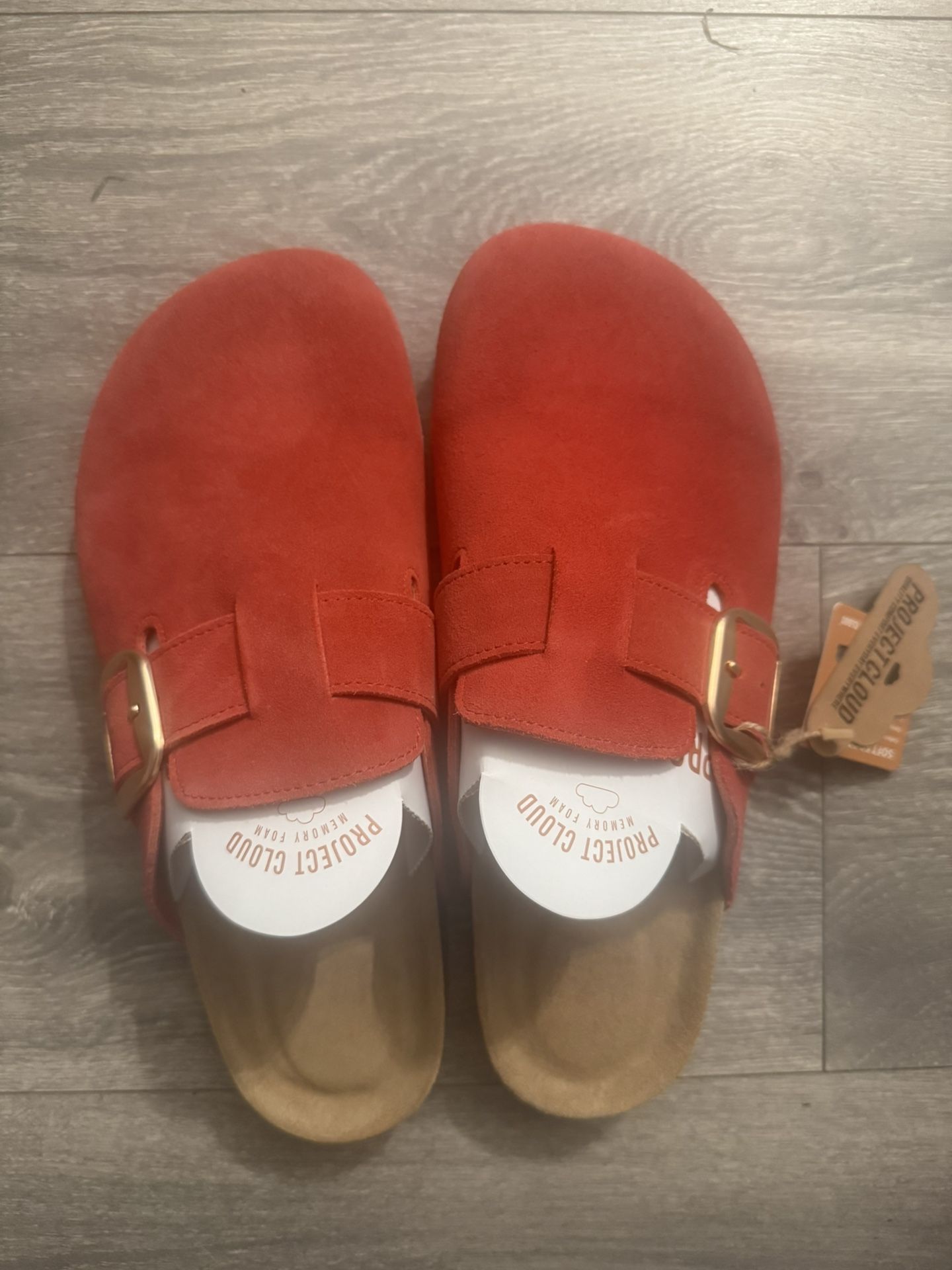 Project Cloud 100% Genuine Leather Clogs for Women Shoes - Memory Foam Insole, Non-Slip & Natural Cork Footbed Arch Support Big Buckle Womens Clogs 10