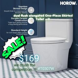HOROW T0307W Standard Height One-Piece Skirted Toilet with Dual Flush