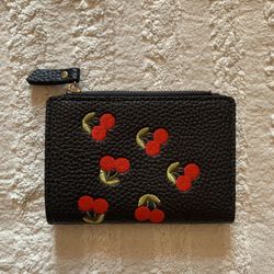 Black Leather Wallet With Red Cherries