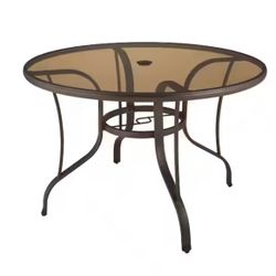 Stylewell 42 in. Mix and Match Steel Round Outdoor Patio Dining Table with Bronze Smoky Glass