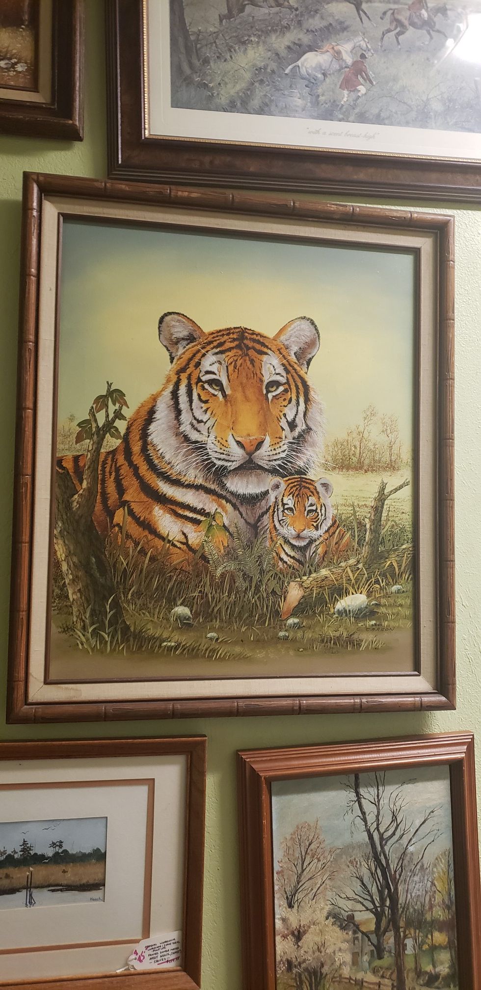 "Tiger with Baby Cub" Oil Painting by C. Carson