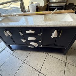 allen & roth- 60 in Double Sink Blue Bathroom Vanity with Back Splash 