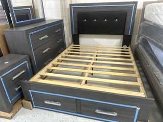 Bedroom Set , Dresser And Mirror , Bed Frame With Led And drawers,nightstand 