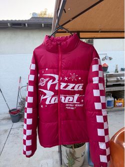 Disney Parks Toy Story Pizza Planet Red Puffer Full Zip Puffy Jacket Adult