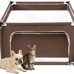 Puppy Playpen with Top Cover for Dogs & Cats Indoor or Outdoor - Dog Playpen with Door
