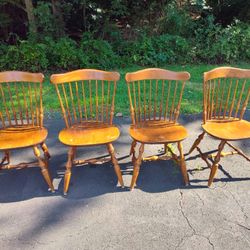 6 Solid Wood Dining Chairs, Two With Arms