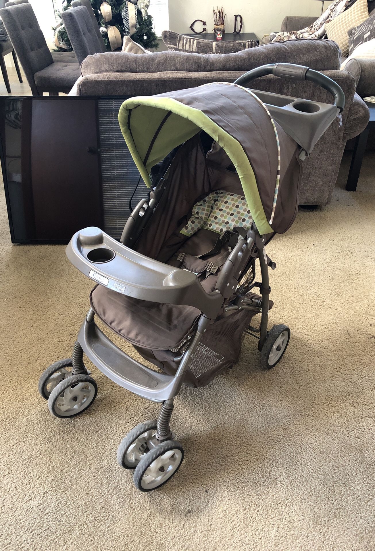 Graco Stroller (green/brown) W/car seat/base set