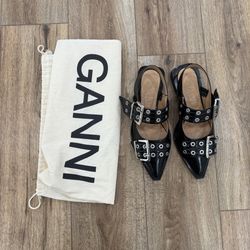 GANNI Black Buckle Ballerina Flats 
