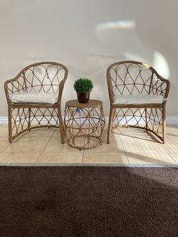 3 pieces wicker woven chat patio color: tan/ivory