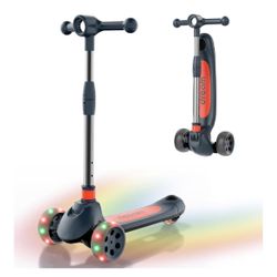 Kick Scooter for Kids, 3 Wheel Scooter with Light-Up Wheels, Adjustable Height Handlebar, Lean-to-Steer, Anti-Slip Deck, Foldable Lightweight Scooter,