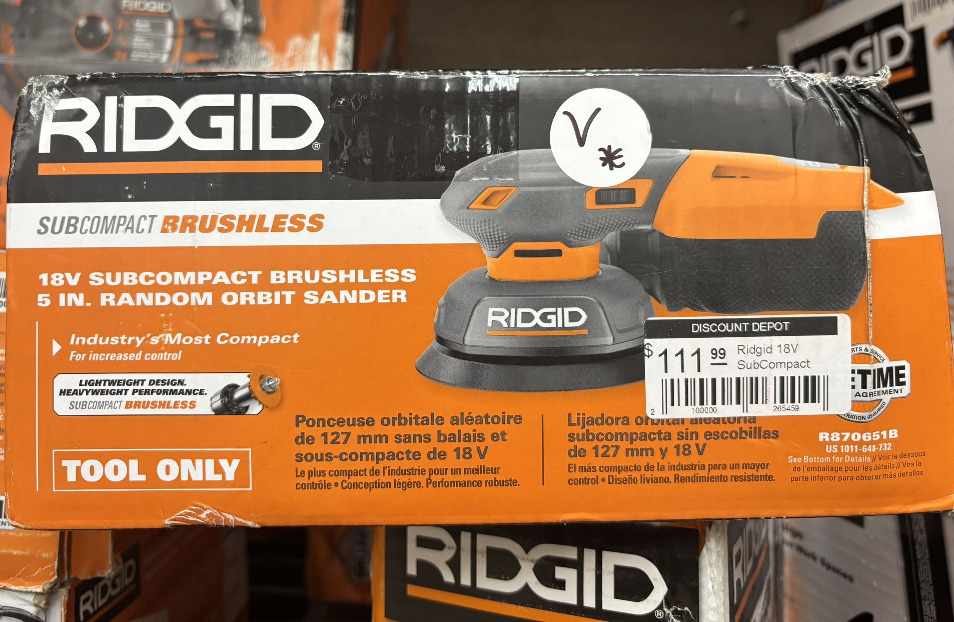 RIDGID 18V SUBCOMPACT BRUSHLESS 5 IN. RANDOM ORBIT SANDER (Used Like New)