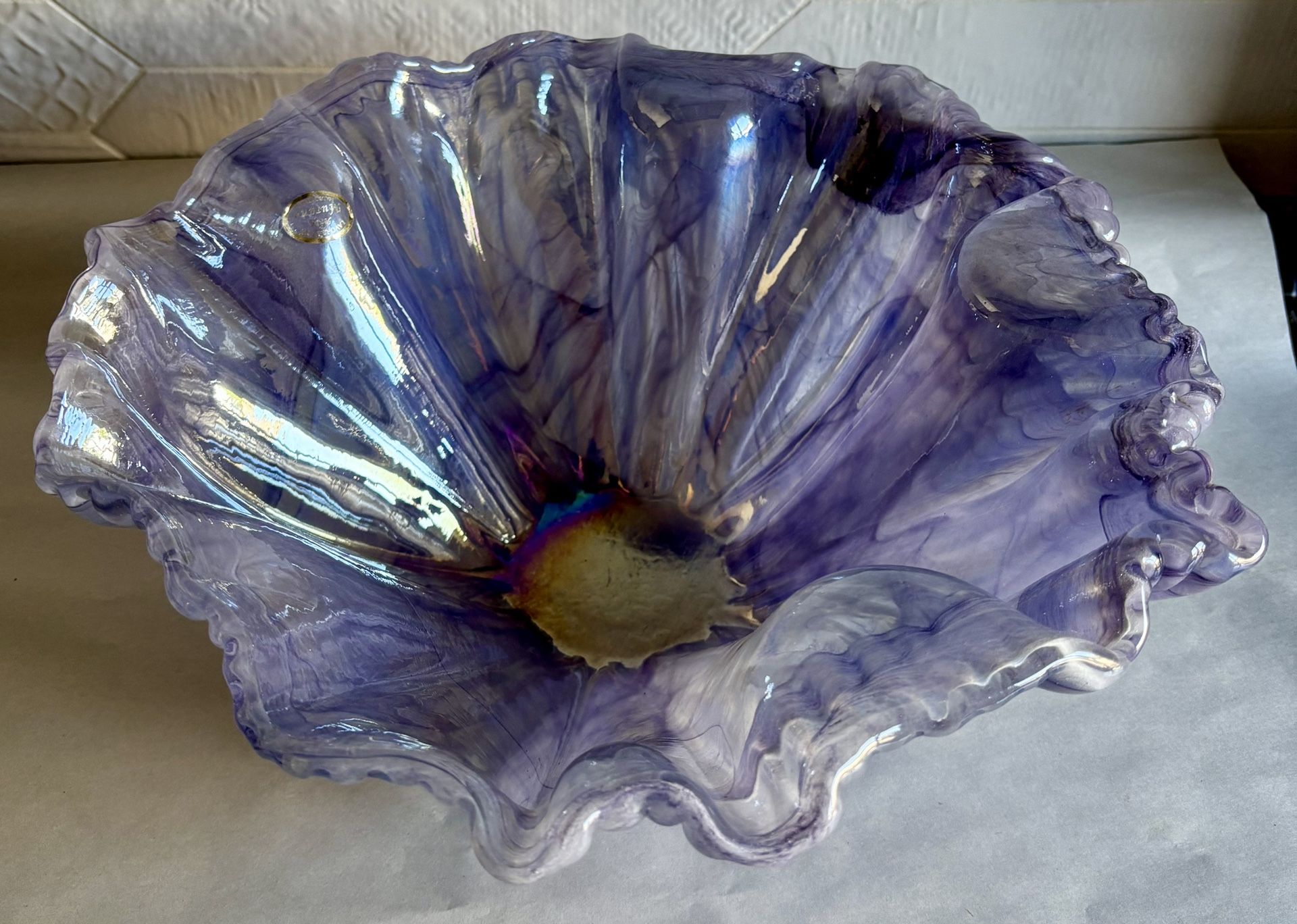 Vintage Lavorazione Arte Murano Large Purple Italian Glass Bowl