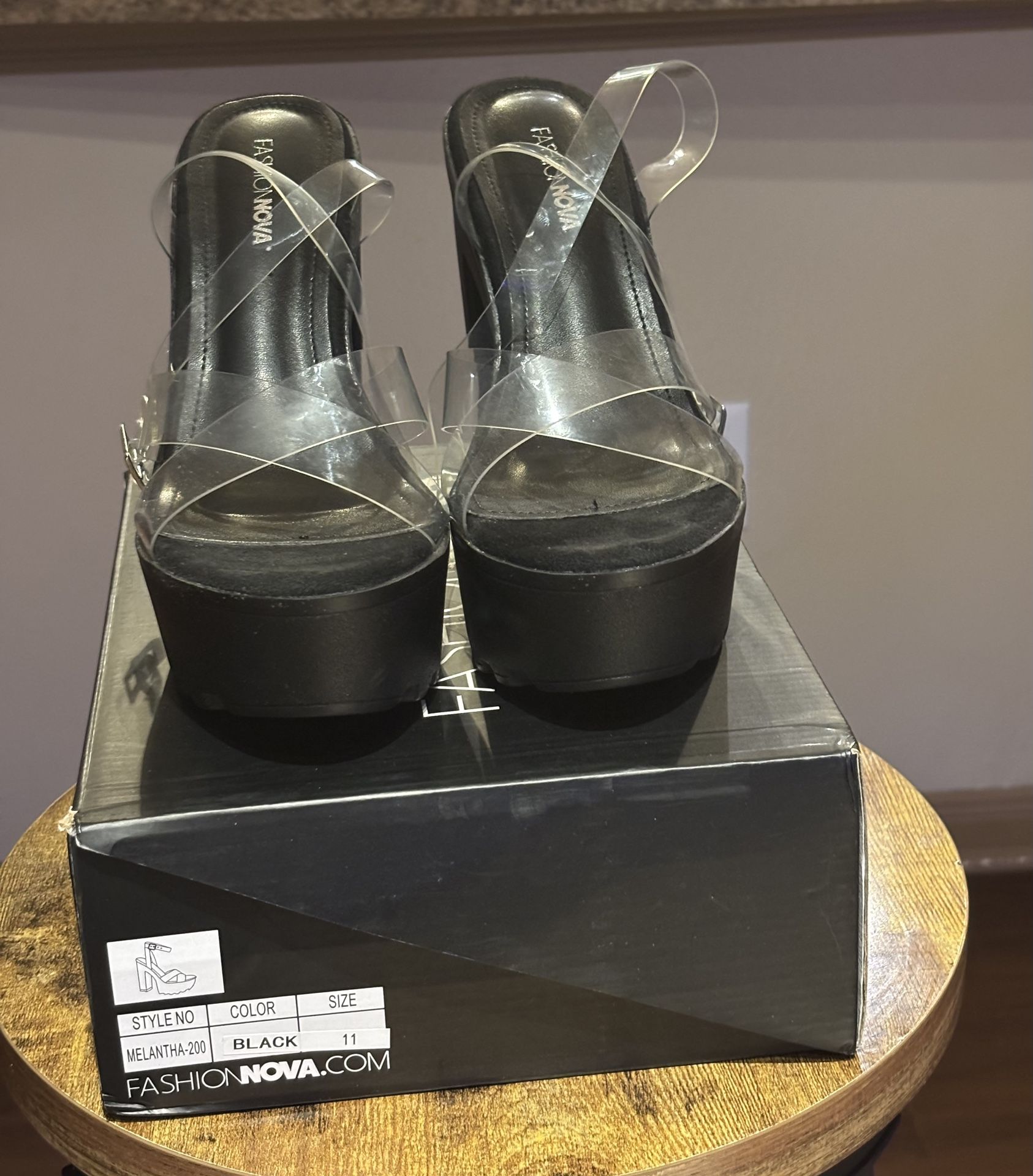 BLACK & CLEAR PLATFORM HEELS SIZE 11 / NEW WITH BOX