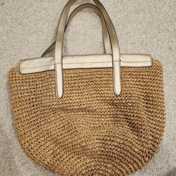 Michael Kors Leather-Trimmed Raffia Tote large Purse Great Condition