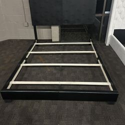 Black Leather Queen Bed Frame 