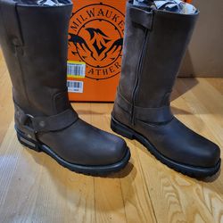 Milwaukee Leather MBM9062 Men 11" Dark Brown Harness Square Toe Motorcycle Boot Size 9.5