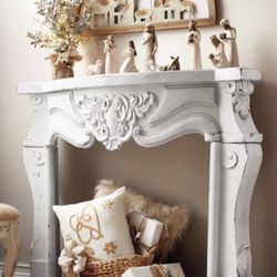 New White Distressed Ornate Decorative Mantle 