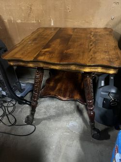 1920s Vintage Wooden Tall Side Table With Brass Face Claw Feet On Glass Balls