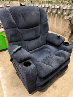 Navy Blue Power Recliner with Massage and Cup Holders