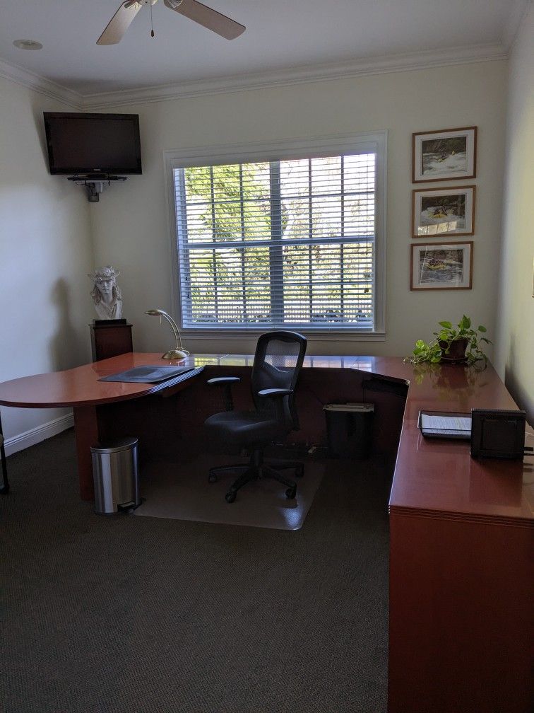 Cherry Wood U-SHAPE desk With Lateral File