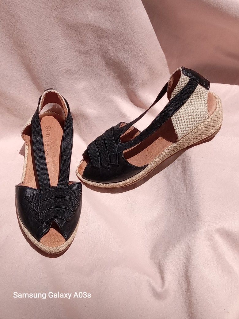 Women's Leather Slingback Wedge Sandals sz 5 1/2