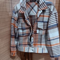 Ladies Simplee Cropped Flannel Jacket