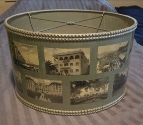 Laminated Vintage Postcards Of Long Beach Lampshade. 16" x 10", Nice Condition, Priced Fairly.